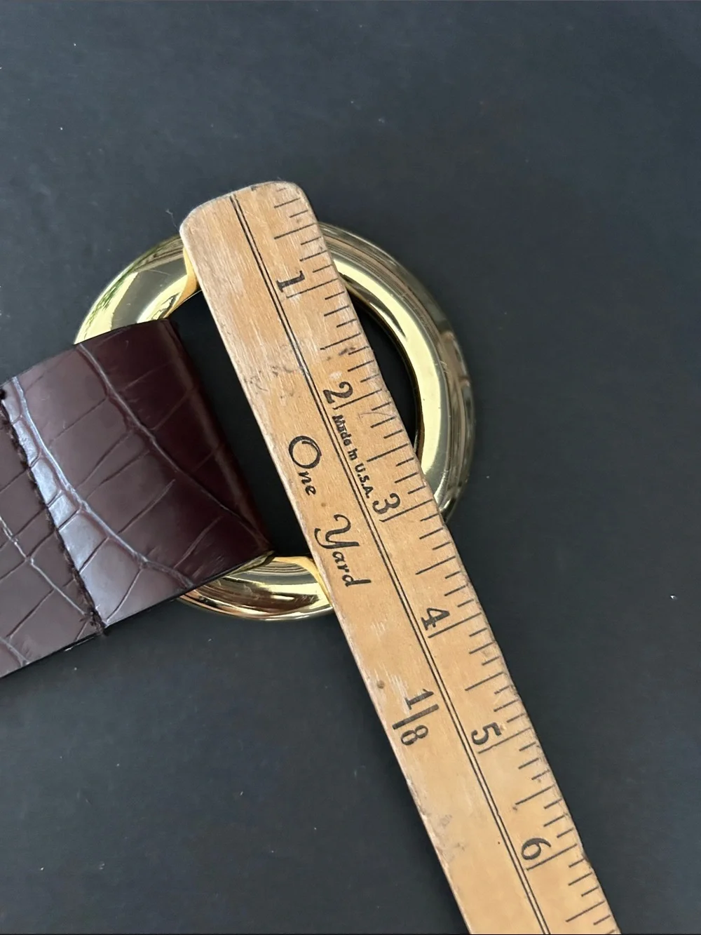 Wide Croc-Embossed Burgundy Stretch Belt with Gold Ring